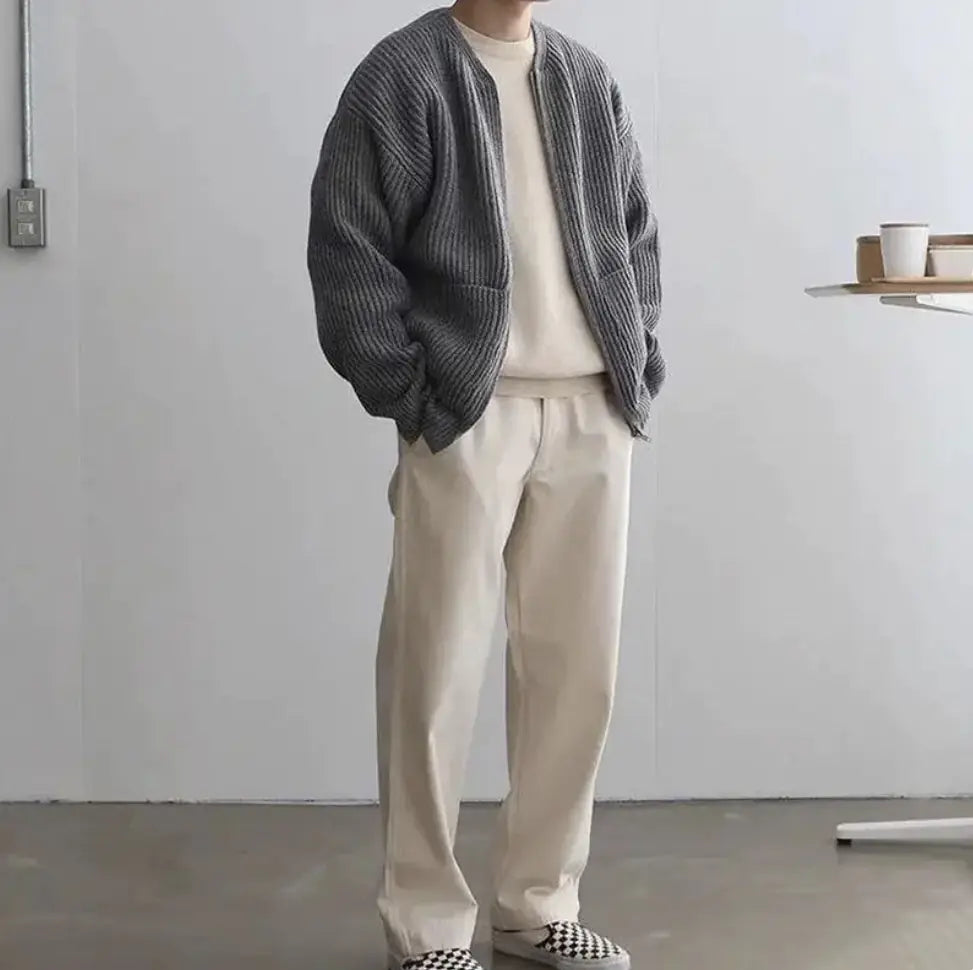 Men's Cozy Zip-Up Funnel Neck Cardigan