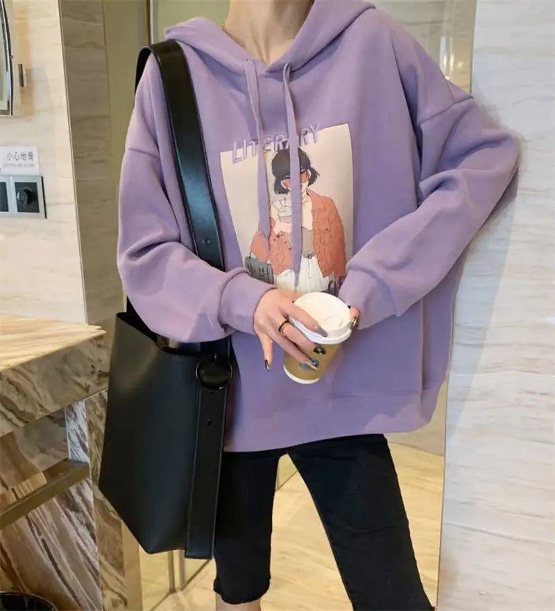 Thick Embroidered Cartoon Hooded Sweater for Women