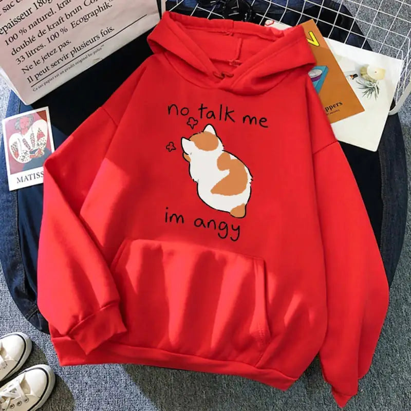 Cute Angry Cat Print Women's Hoodie