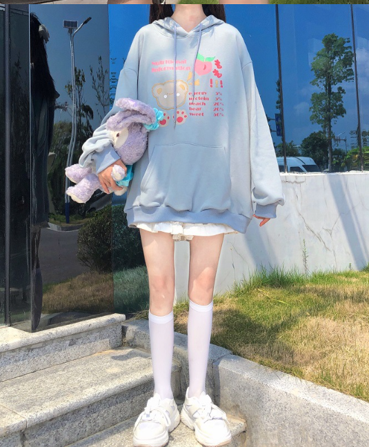 Japanese Cartoon Print Velvet Sweater for Women