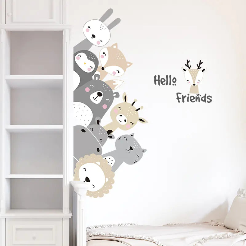 Nordic Smiling Face Small Animal Wall Stickers for Kids