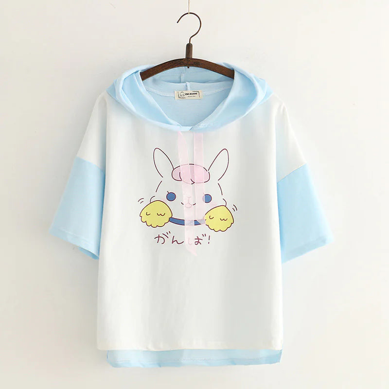 Japanese Soft Girl Summer Cat Ears Hooded Sweater