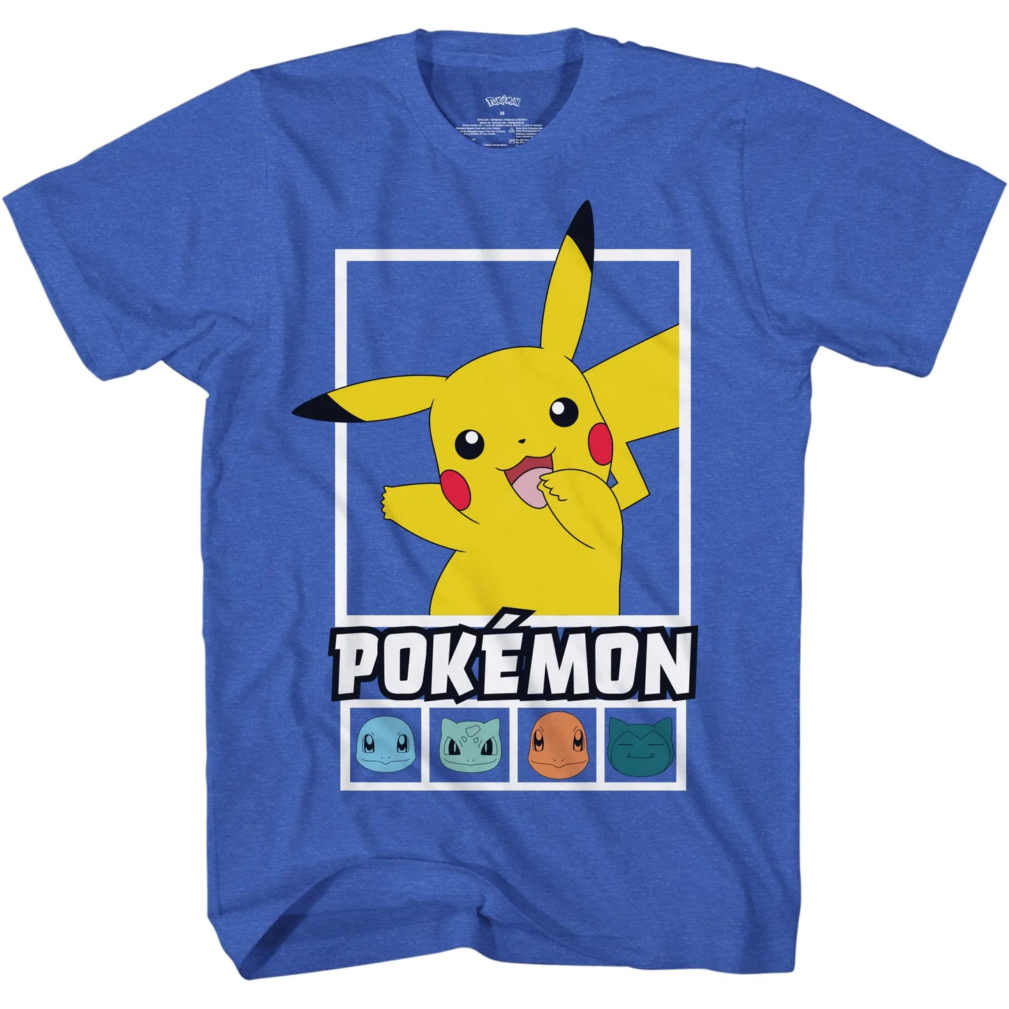 Pokemon Boys T-Shirt - Blue Character Boxes Shirt for Boys or Girls Heather Blue Medium