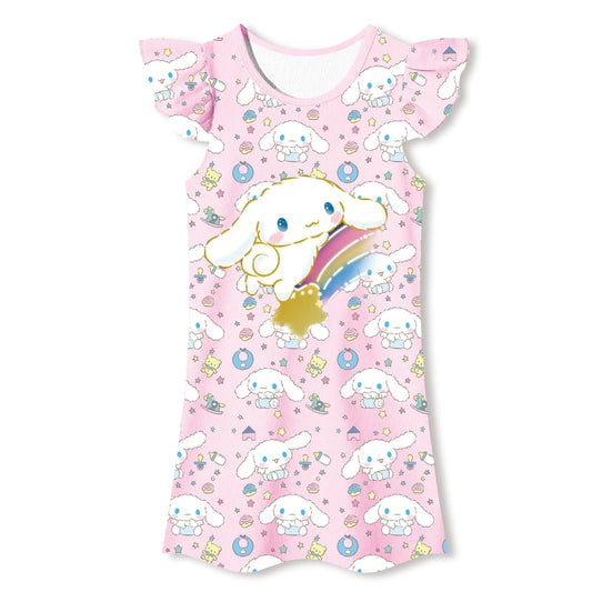 MaxTed Girls Princess Dress Kawaii Cartoon Character Print Casual Clothes for Kids 4-12 Years Pink