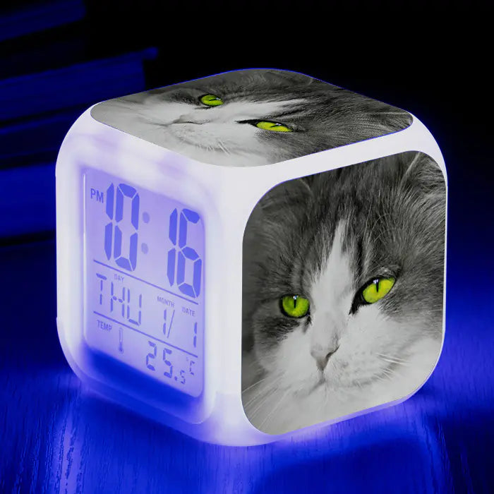 Cute Animal Cat-themed Colorful Square Alarm Clock