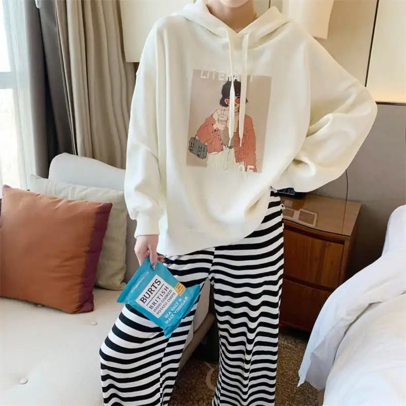 Thick Embroidered Cartoon Hooded Sweater for Women