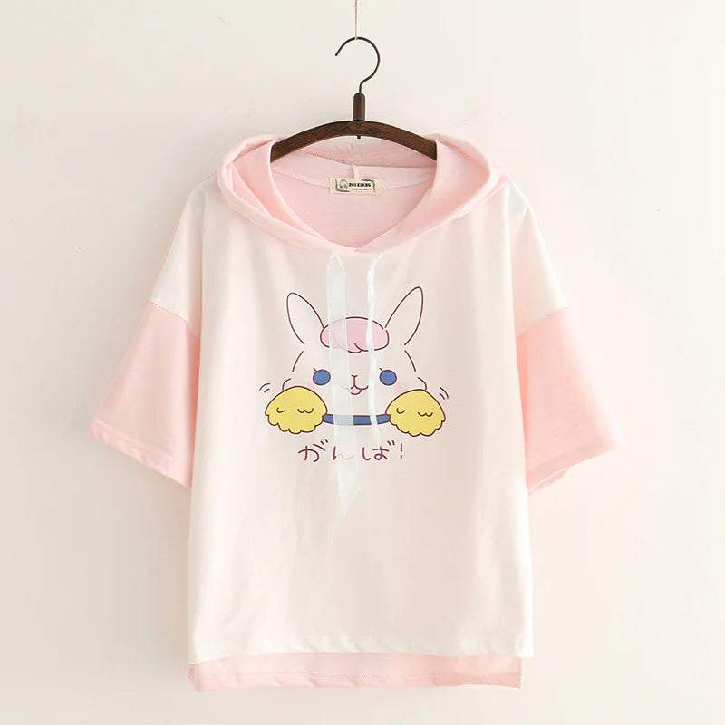 Japanese Soft Girl Summer Cat Ears Hooded Sweater