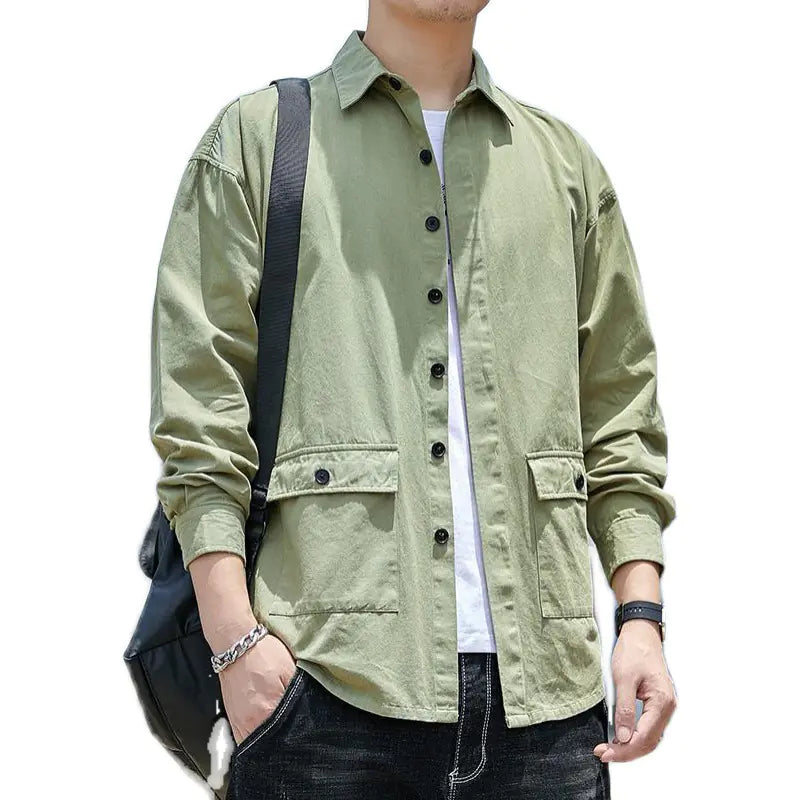 Men's Casual Long Sleeve Cotton Work Shirt (Plus Size)