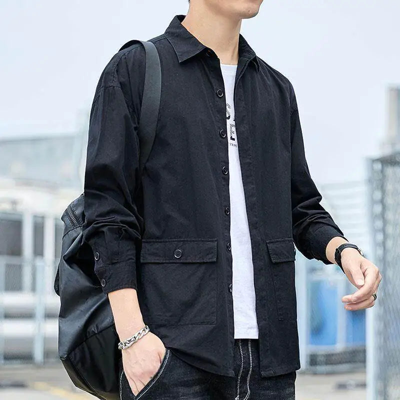 Men's Casual Long Sleeve Cotton Work Shirt (Plus Size)