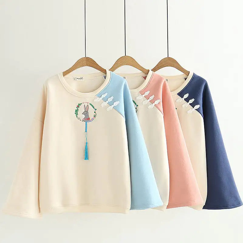Japanese Cartoon Rabbit Embroidery Pullover Sweater