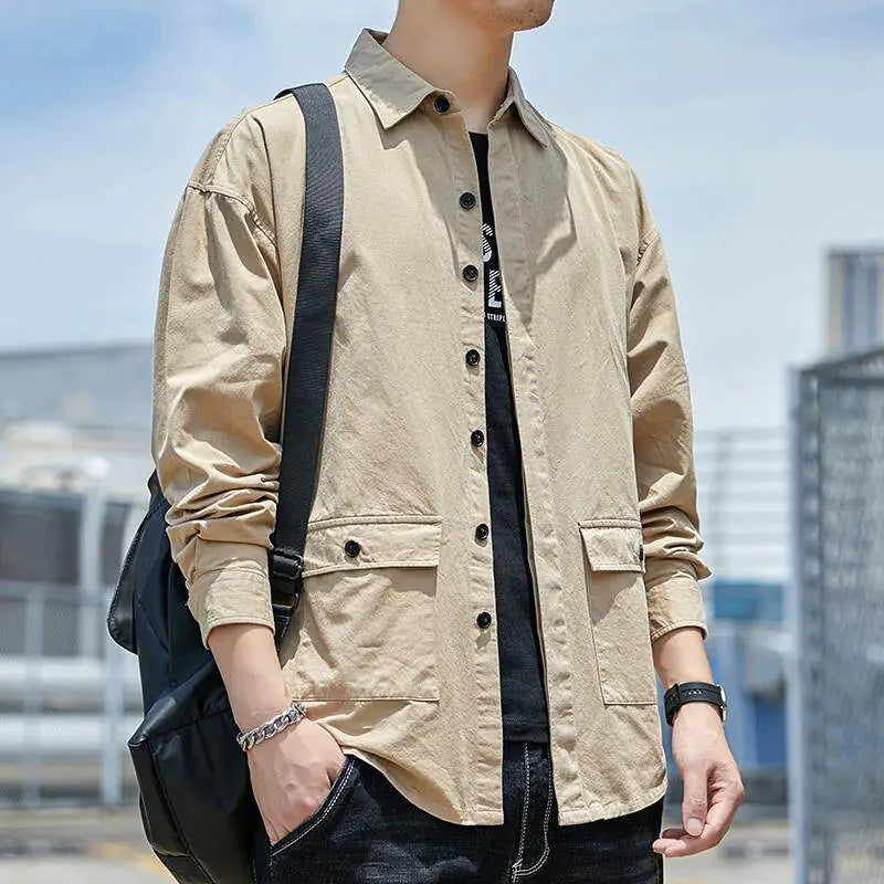 Men's Casual Long Sleeve Cotton Work Shirt (Plus Size)