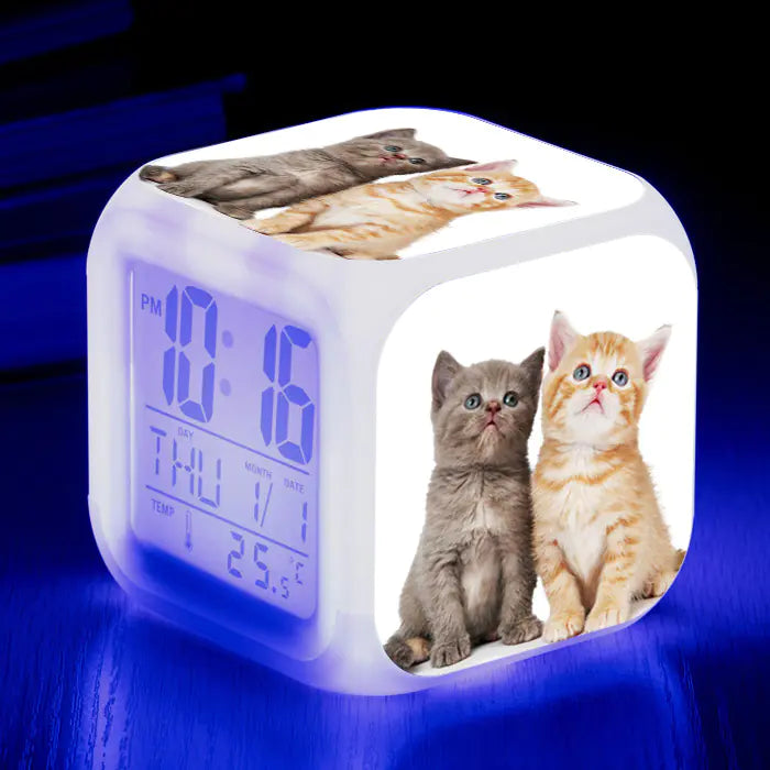Cute Animal Cat-themed Colorful Square Alarm Clock