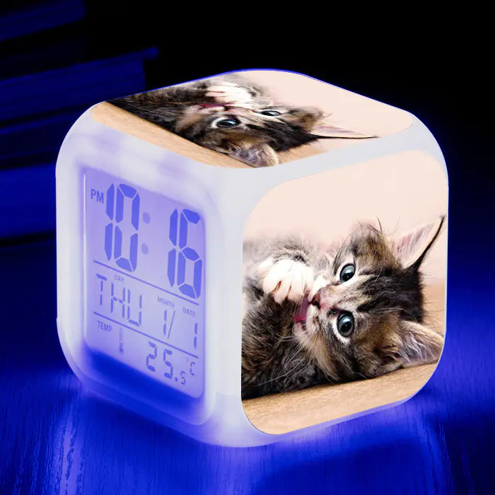 Cute Animal Cat-themed Colorful Square Alarm Clock