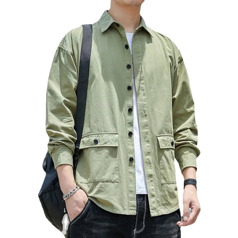 Men's Casual Long Sleeve Cotton Work Shirt (Plus Size)