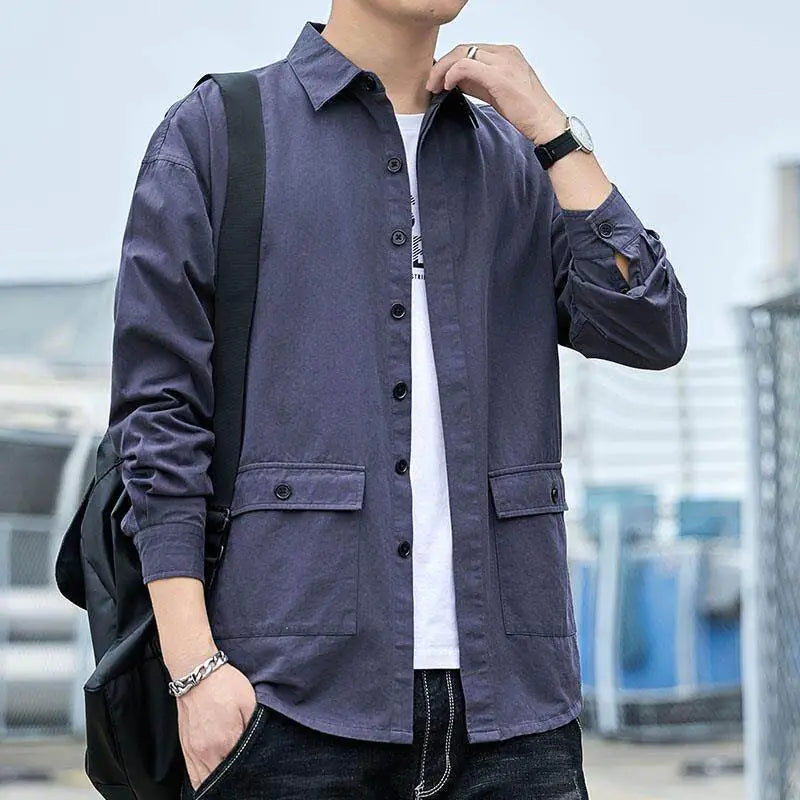 Men's Casual Long Sleeve Cotton Work Shirt (Plus Size)