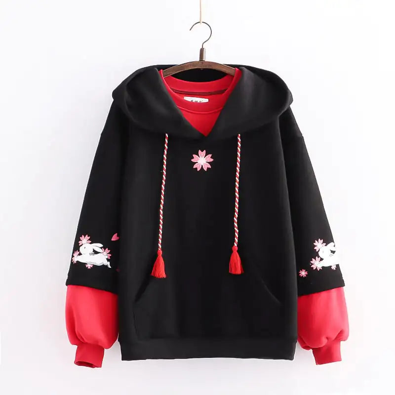 Japanese Flower Rabbit Embroidery Velvet Sweater Set