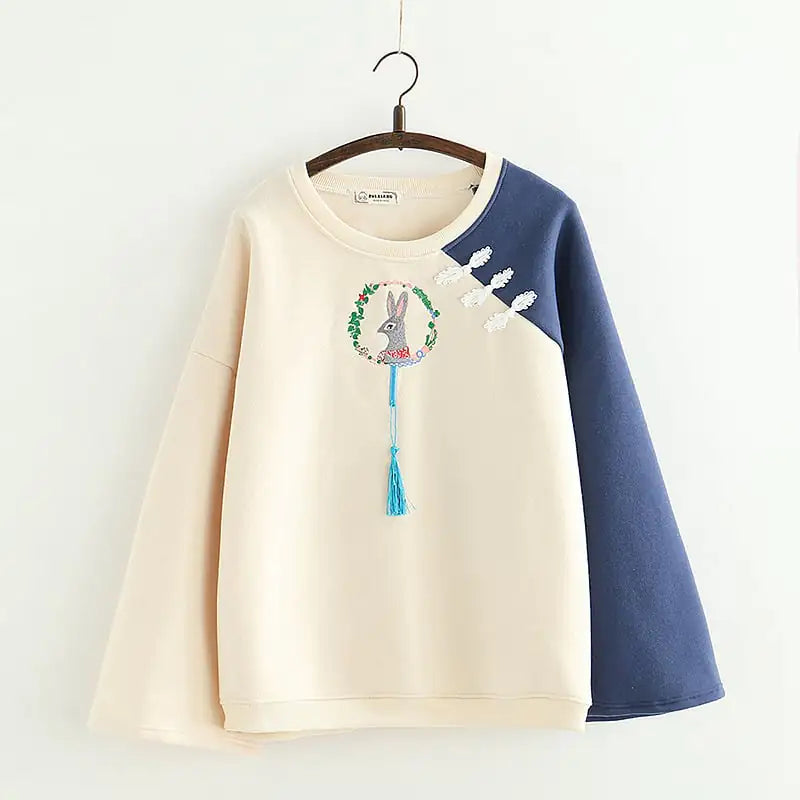 Japanese Cartoon Rabbit Embroidery Pullover Sweater
