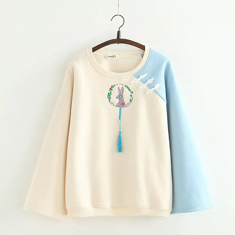 Japanese Cartoon Rabbit Embroidery Pullover Sweater