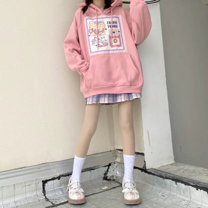 Japanese Cartoon Print Velvet Sweater for Women