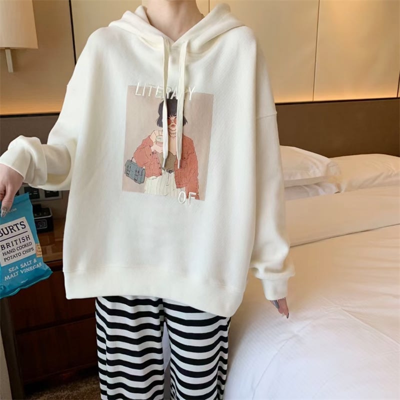 Thick Embroidered Cartoon Hooded Sweater for Women