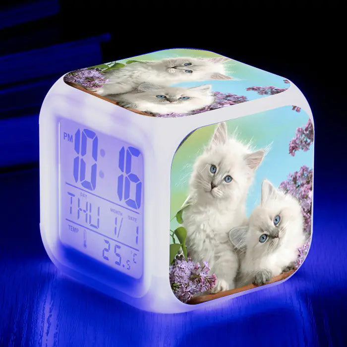 Cute Animal Cat-themed Colorful Square Alarm Clock