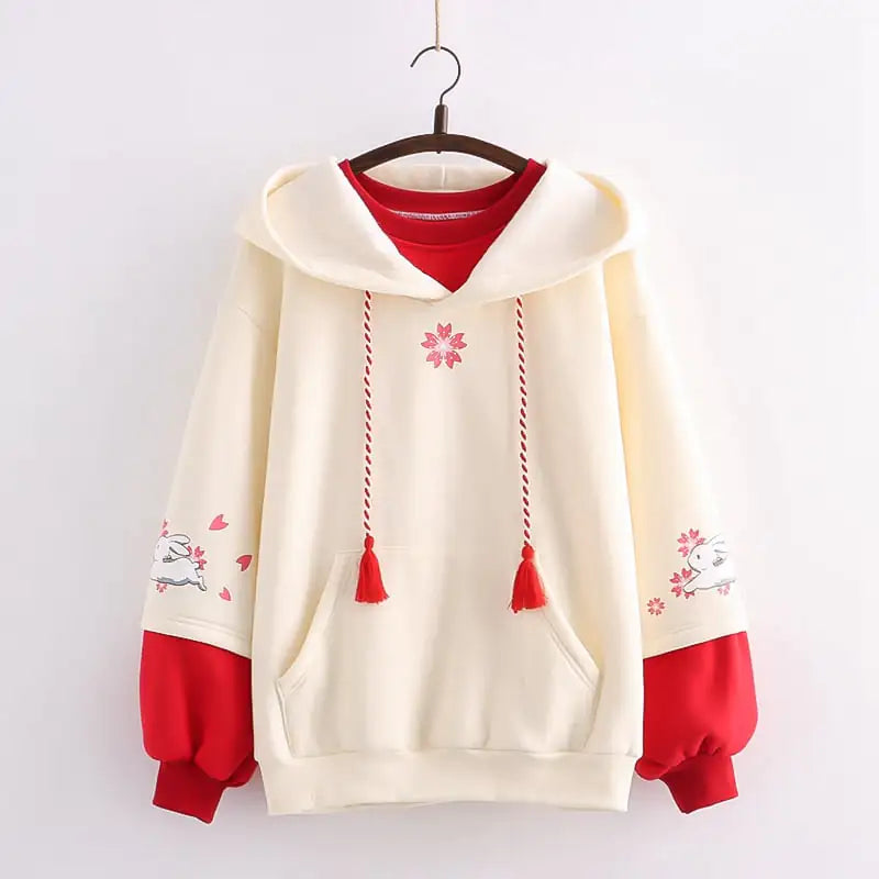 Japanese Flower Rabbit Embroidery Velvet Sweater Set