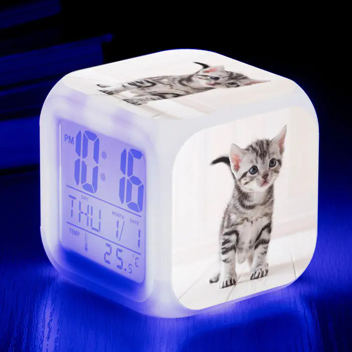 Cute Animal Cat-themed Colorful Square Alarm Clock