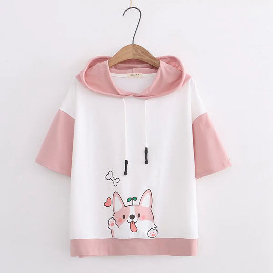 Japanese Soft Girl Summer Cat Ears Hooded Sweater