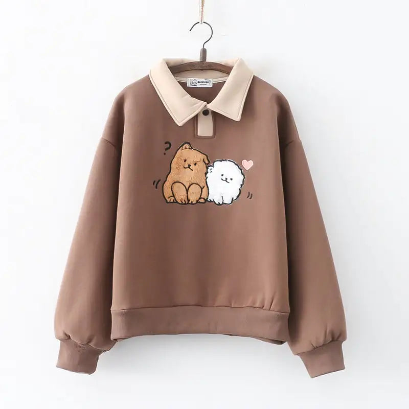 Winter Cartoon Embroidered Puppy Thick Pullover Sweater