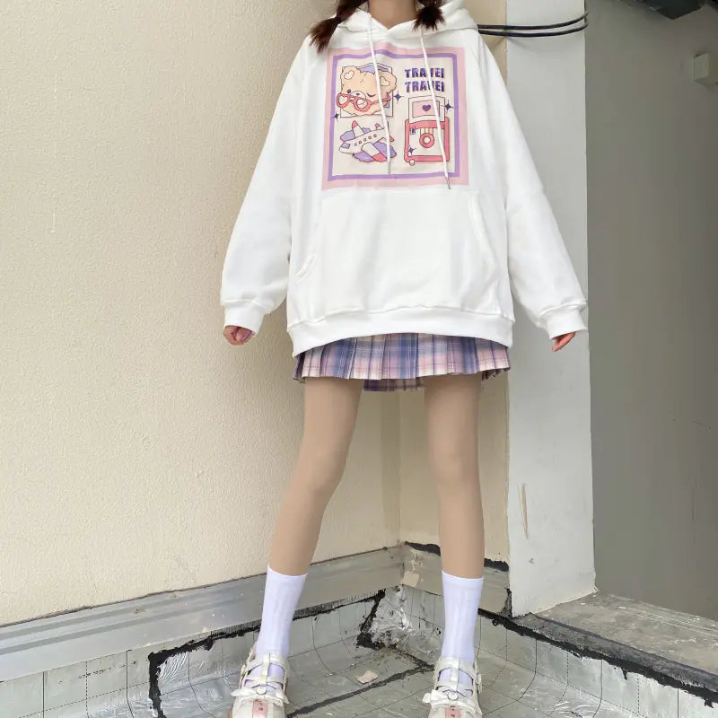 Japanese Cartoon Print Velvet Sweater for Women