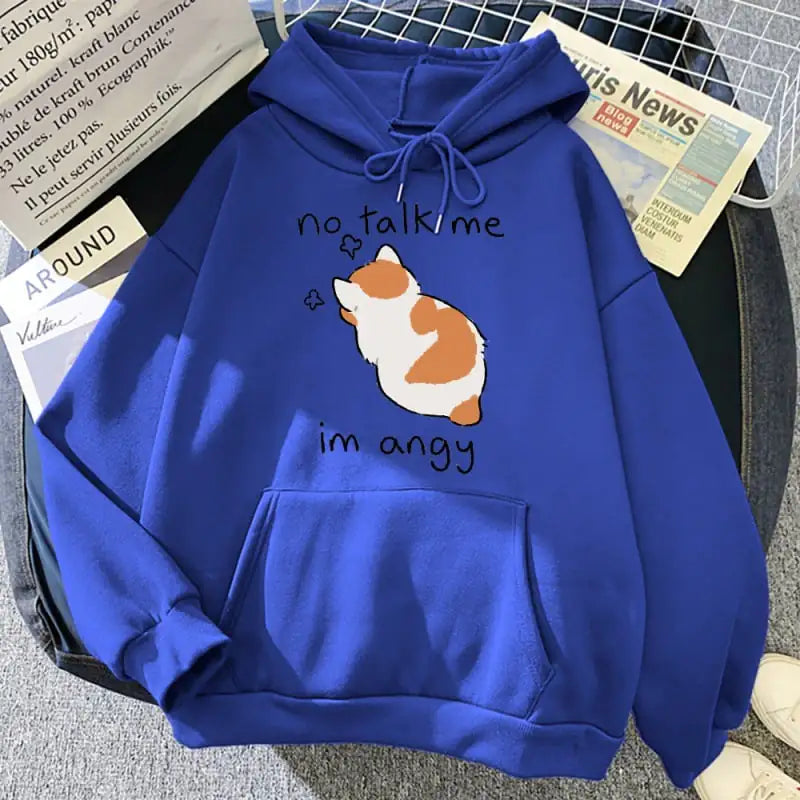 Cute Angry Cat Print Women's Hoodie