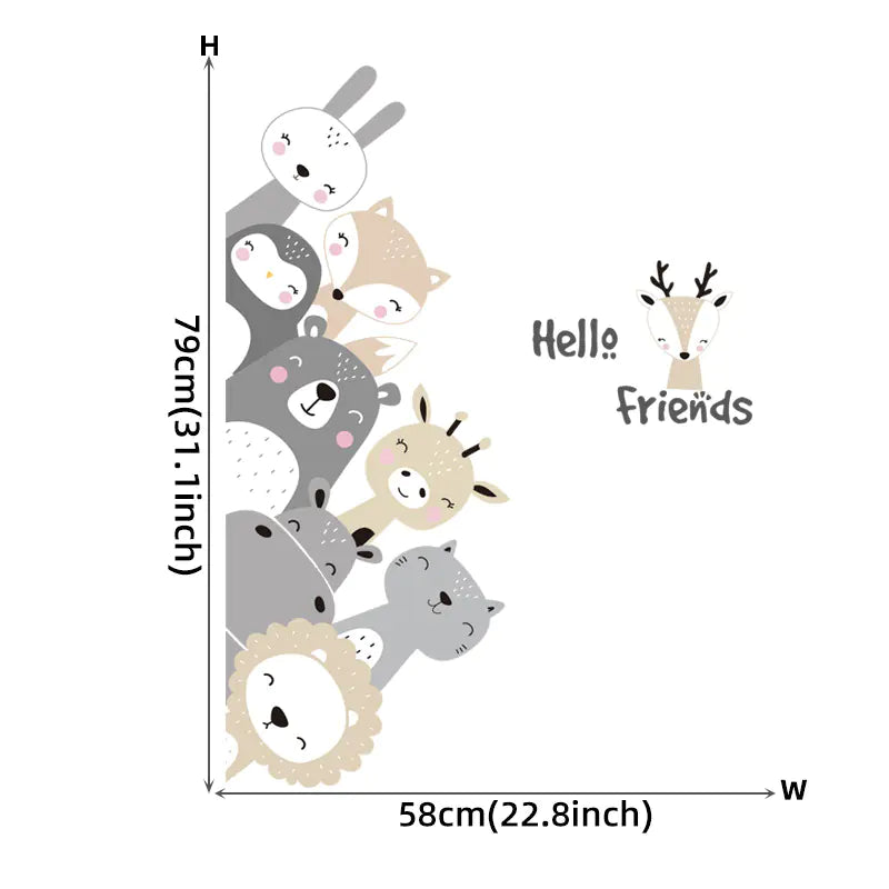 Nordic Smiling Face Small Animal Wall Stickers for Kids