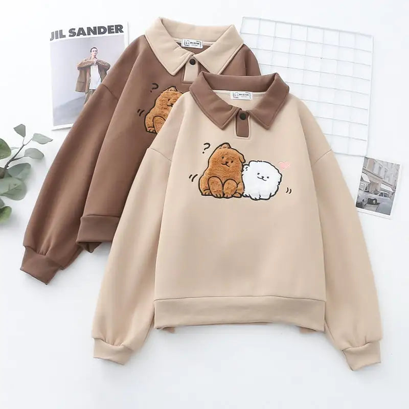 Japanese Cartoon Wool Dog Thickened Fleece Pullover Sweater