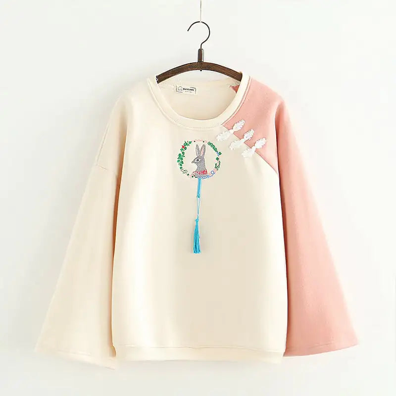 Japanese Cartoon Rabbit Embroidery Pullover Sweater