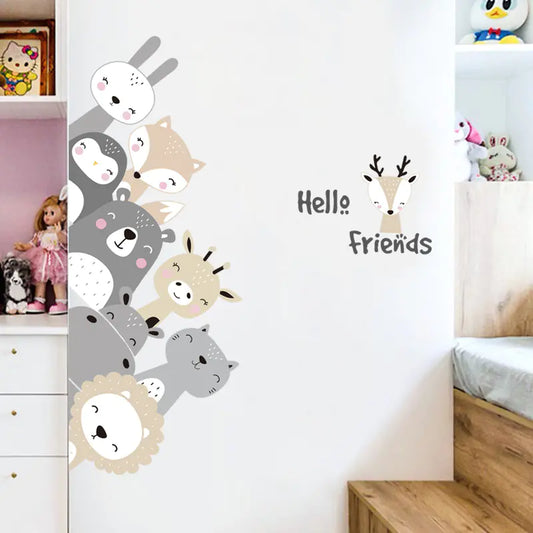 Nordic Smiling Face Small Animal Wall Stickers for Kids