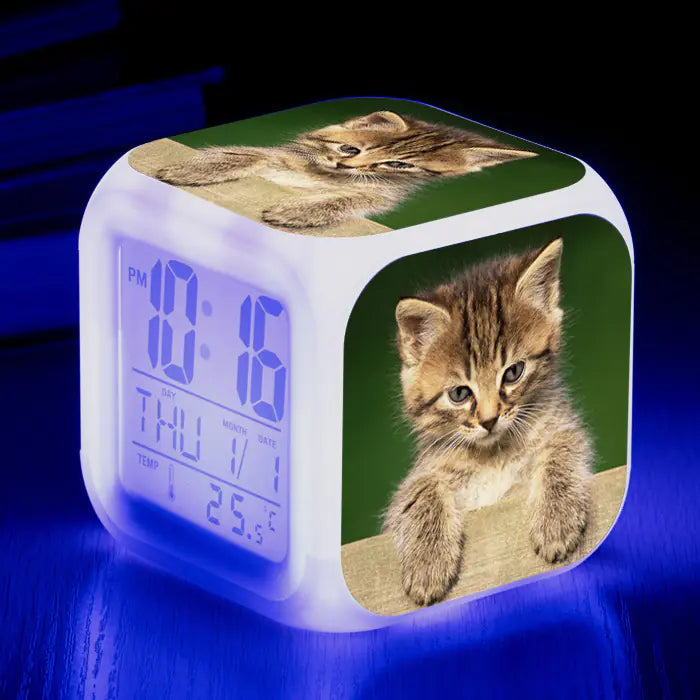 Cute Animal Cat-themed Colorful Square Alarm Clock