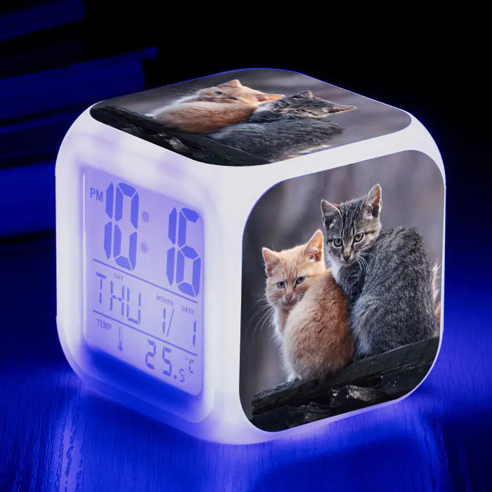 Cute Animal Cat-themed Colorful Square Alarm Clock