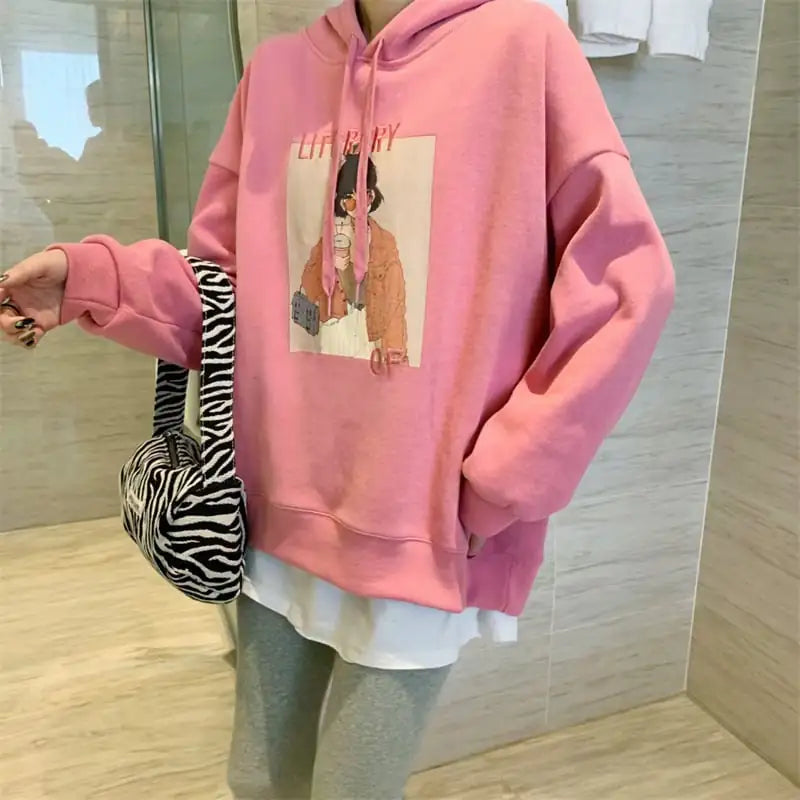 Thick Embroidered Cartoon Hooded Sweater for Women